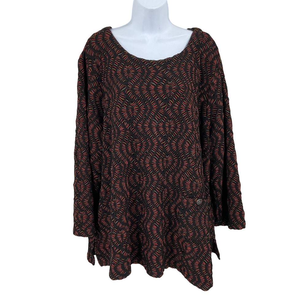 Ali Miles Tunic Top Womens 3X Black Red Textured Boho Art To Wear Lagenlook